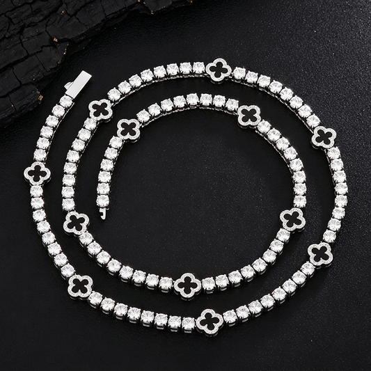 VVS1 Moissanite Four Leaf Clover Tennis Chain | Stainless Steel | Passes Diamond Tester