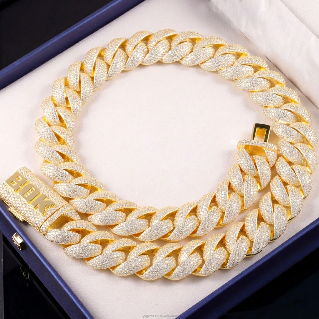 VVS1 Moissanite Cuban Link Chain 13mm–22mm | 925 Sterling Silver | GRA Certified | Passes Diamond Tester