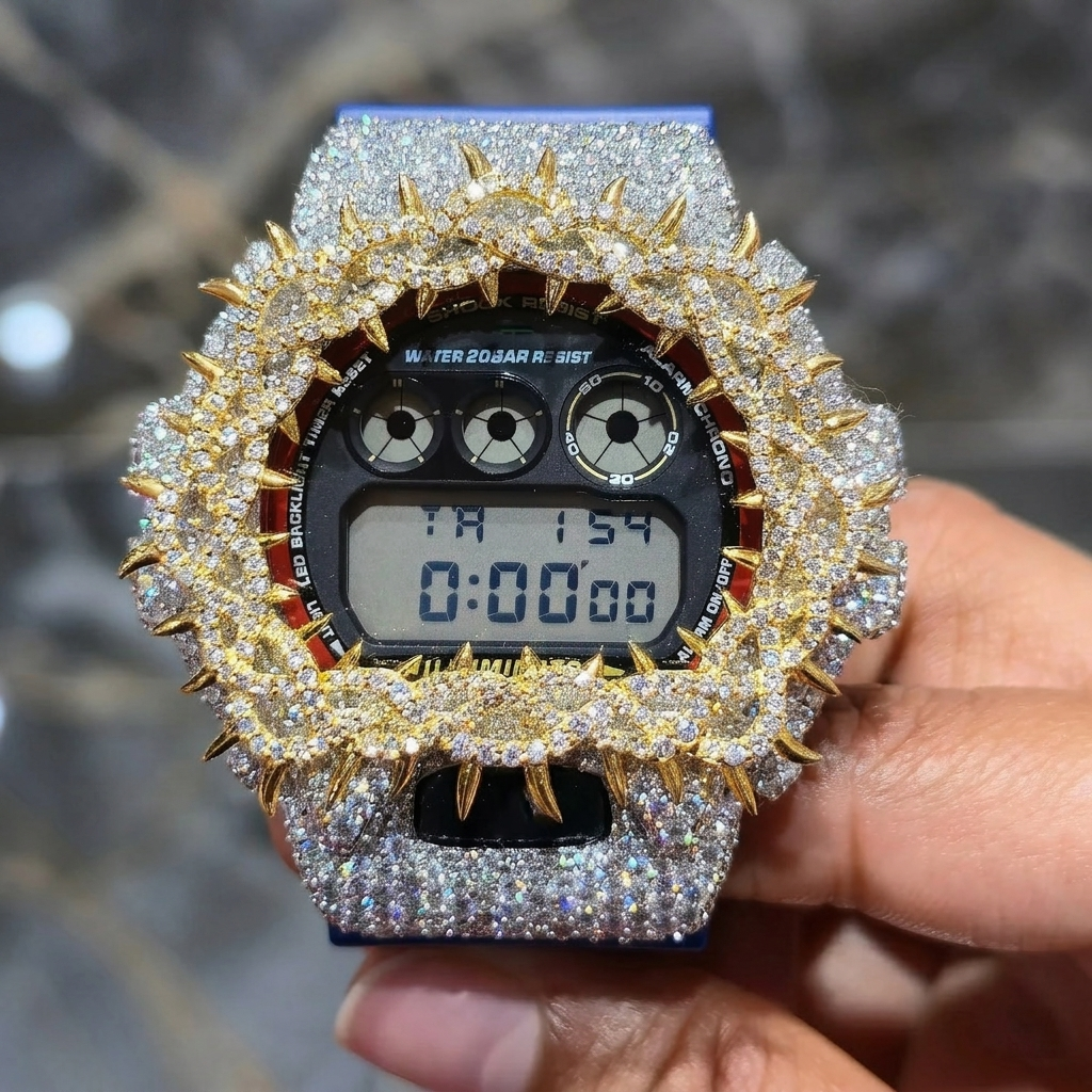 Buss Down DW6900 Thorns Watch Case | VVS1 Moissanite Iced Out Bezel | Passes Diamond Tester | GRA Certified | Hip Hop Jewelry
