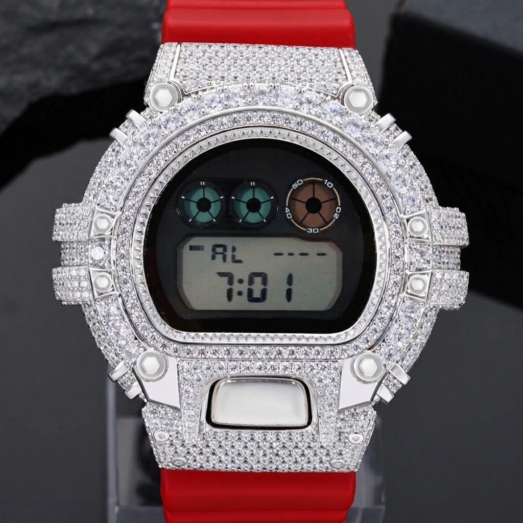 DW6900 G-Shock Buss Down VVS Moissanite Diamond Screw Watch Bezel | Passes Diamond Tester